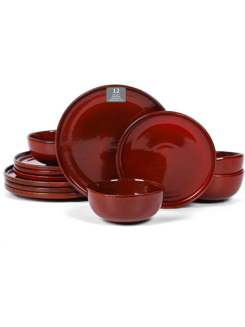 Ceramic 12-Piece Dinnerware Set - Service for 4, Scratch Resistant, Microwave